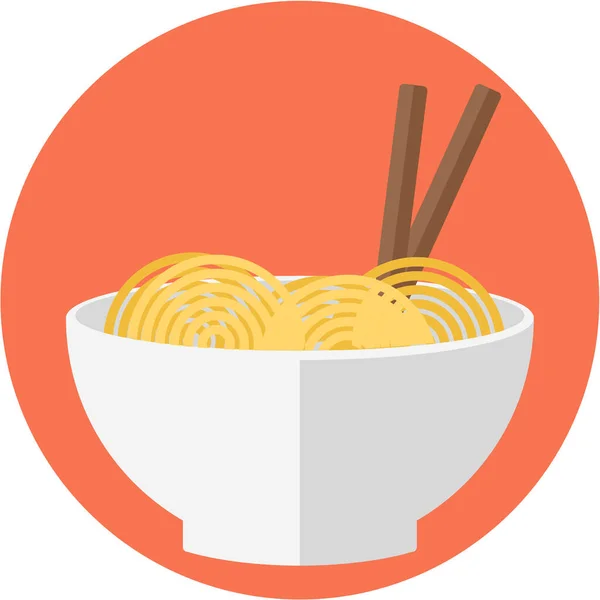 Tazón Comida Asiática Fideos Icono Estilo Plano — Vector de stock