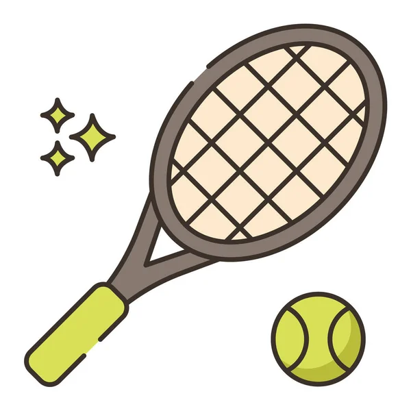 Icône Tennis Raquette Balle Dans Style Contour Rempli — Image vectorielle