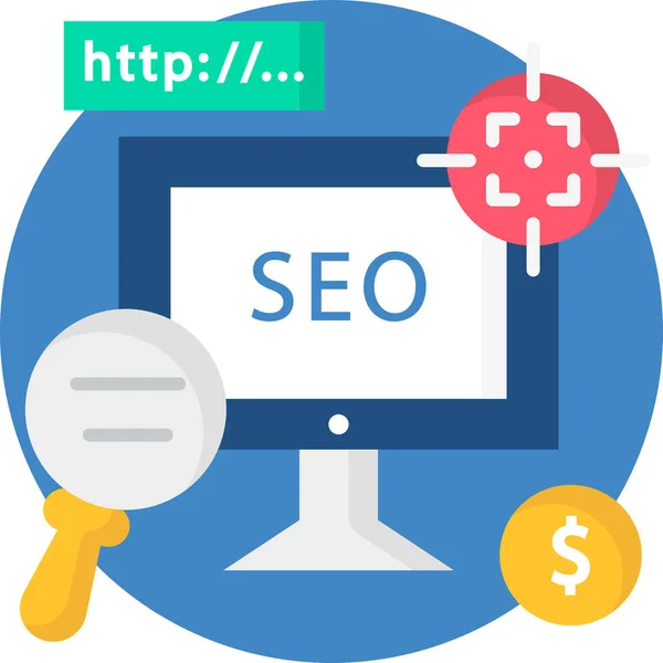 Keresés Seo Technológia Ikon Marketing Seo Kategóriában — Stock Vector