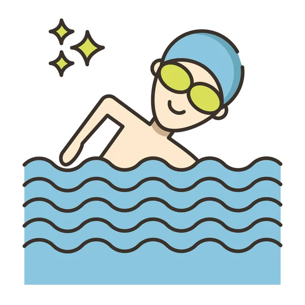 Piscina Natación Nadador Icono Estilo Contorno Lleno — Vector de stock