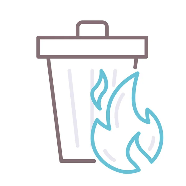 Burning Waste Bin. Flat Vector Illustration. Green Container