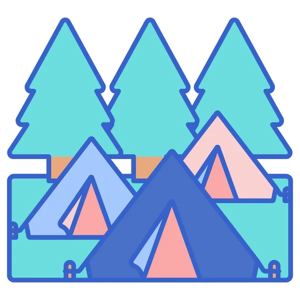 Camping Nature Icône Plein Air Dans Style Contour Rempli — Image vectorielle