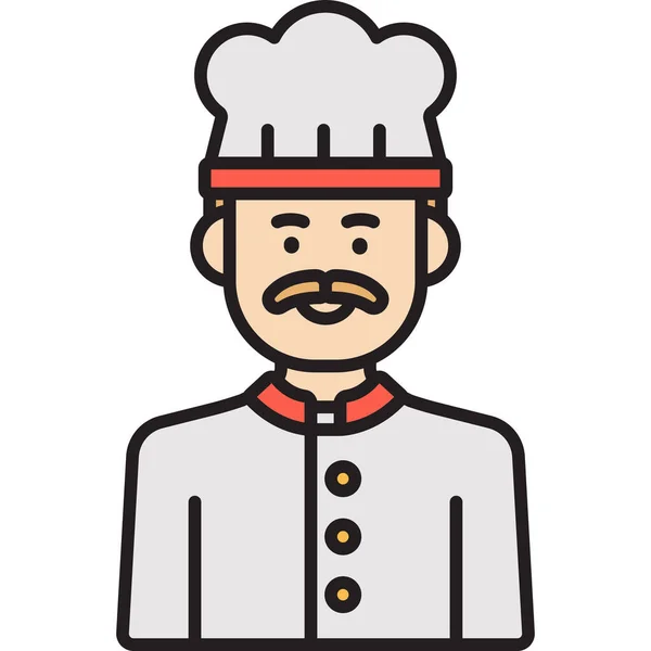 Chef Ícone Cozinheiro Masculino Estilo Esboço Preenchido — Vetor de Stock