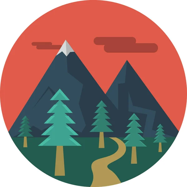 Árboles Montaña Icono Paisaje Estilo Plano — Vector de stock