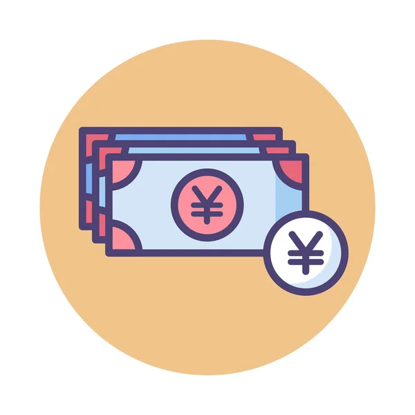 Banknotes Cash Japanese Yen Icon Badge Style — Stock Vector