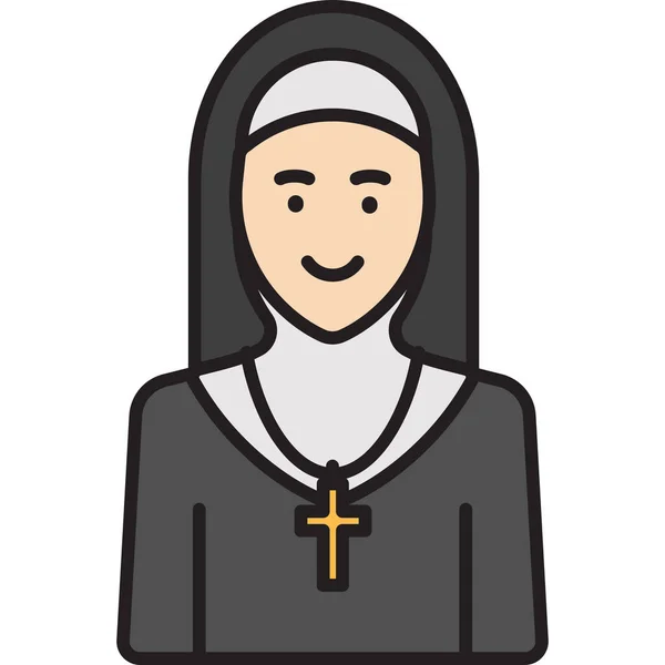 Kvinna Präst Kors Ikon Fylld Kontur Stil — Stock vektor