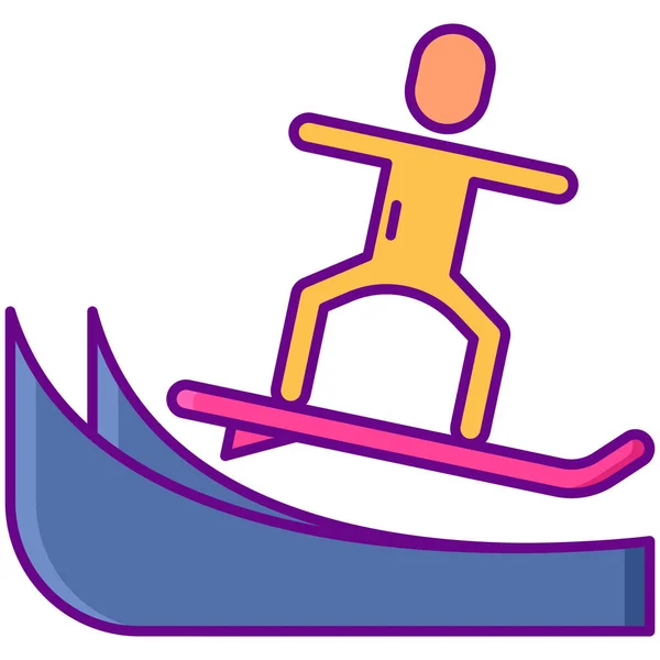 Surf Mer Icône Surfeur Dans Style Contour Rempli — Image vectorielle