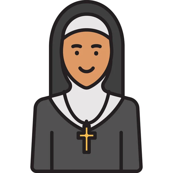 Icono Cruz Sacerdote Femenino Estilo Contorno Lleno — Vector de stock