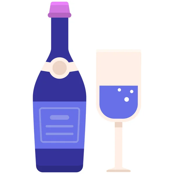 Bouteille Vin Champagne Icône Dans Style Plat — Image vectorielle