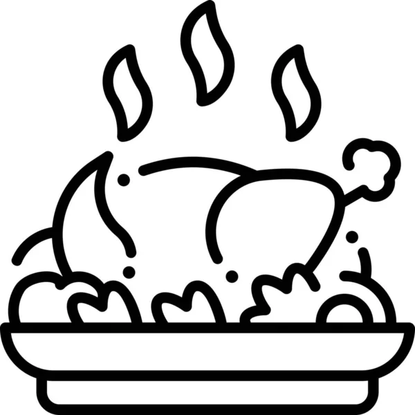 鸡烹调晚餐图标的轮廓风格 — 图库矢量图片