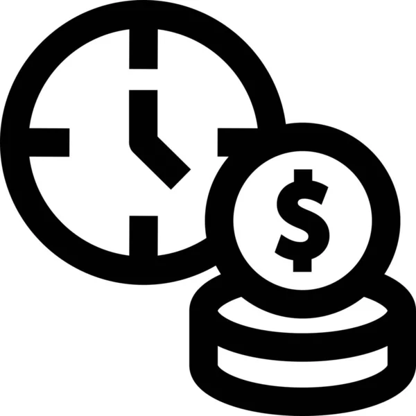 Clock Dollar Money Icon Outline Style — Stock Vector