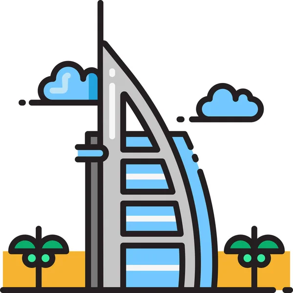 Architecture Burj Arab Dubai Icon Filled Outline Style — ストックベクタ