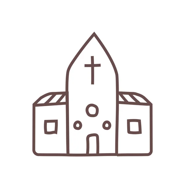 Chiesa Icona Della Cappella Cattolica Stile Disegnato Mano — Vettoriale Stock