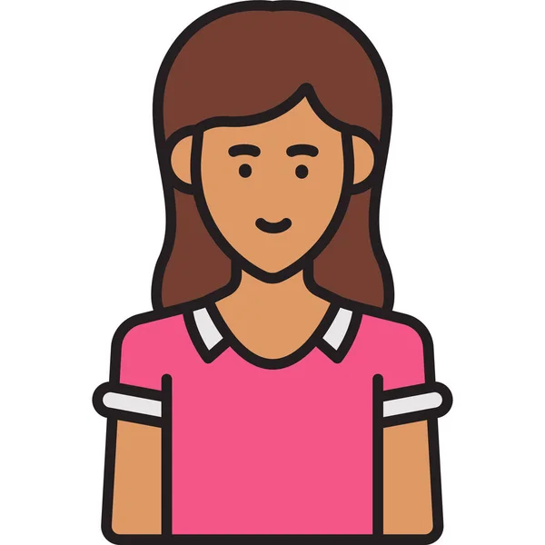 Chica Avatar Icono Femenino Estilo Contorno Lleno — Vector de stock