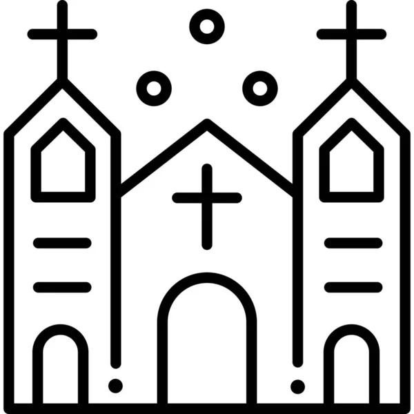 Icône Église Chrétienne Catholique Dans Style Contour — Image vectorielle