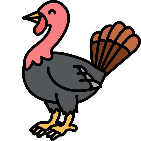 Animal Bird Turkey Icon Filled Outline Style — Stock Vector