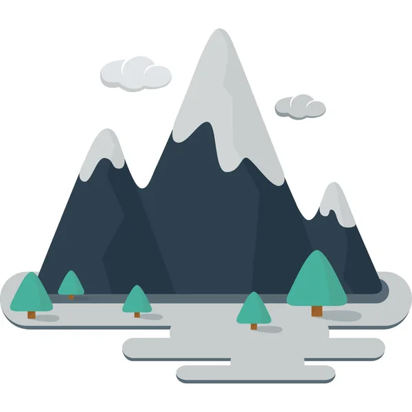 Nubes Paisaje Montaña Icono Estilo Plano — Vector de stock