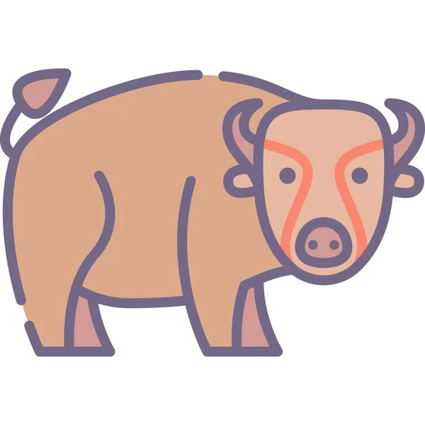 フルアウトラインスタイルのバイソン水牛の雄牛のアイコン — ストックベクタ