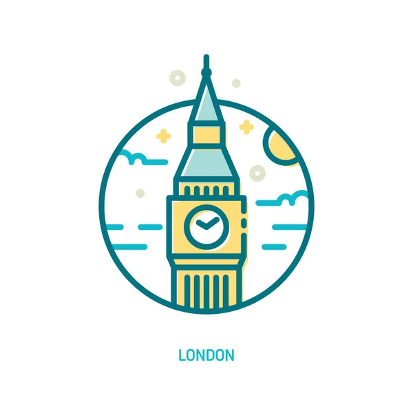 Bigben England Landmark Icon Filled Outline Style — Stock Vector