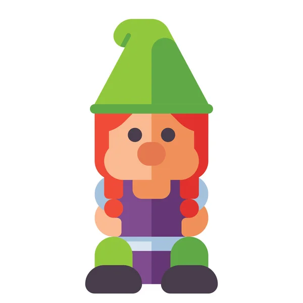 Gnome Accroupi Icône Féminine — Image vectorielle