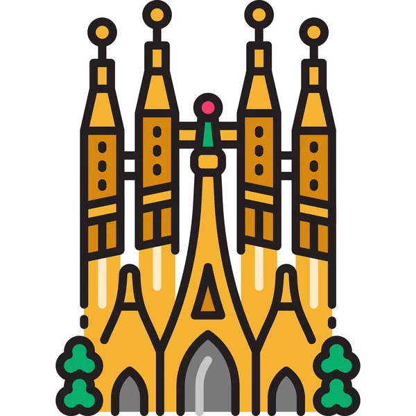 Icono Gaudí Iglesia Barcelona Estilo Contorno Lleno — Archivo Imágenes Vectoriales