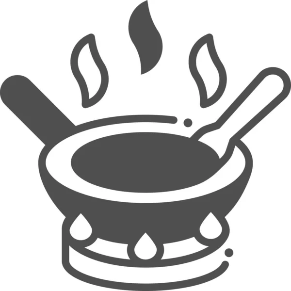 Icono Sartén Caliente Cocina Estilo Semi Sólido — Archivo Imágenes Vectoriales