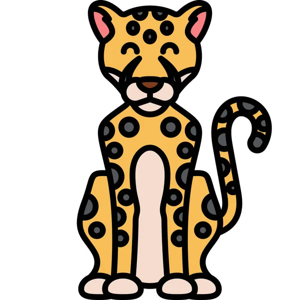 Gato Guepardo Animal Icono Estilo Contorno Lleno — Vector de stock
