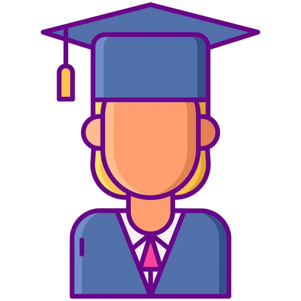 Female Graduation Hat Icon Filled Outline Style — Stock Vector