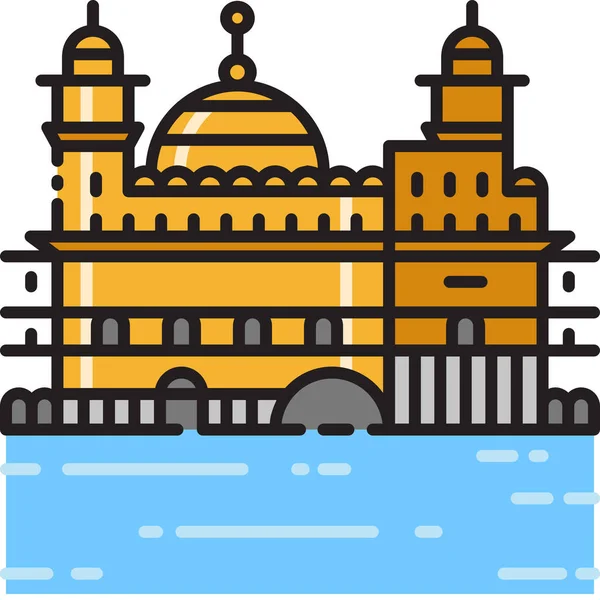 Icône Temple Amritsar Dans Style Contour Rempli — Image vectorielle