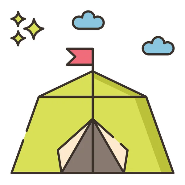 Icône Camping Plein Air Famille Dans Style Contour Rempli — Image vectorielle
