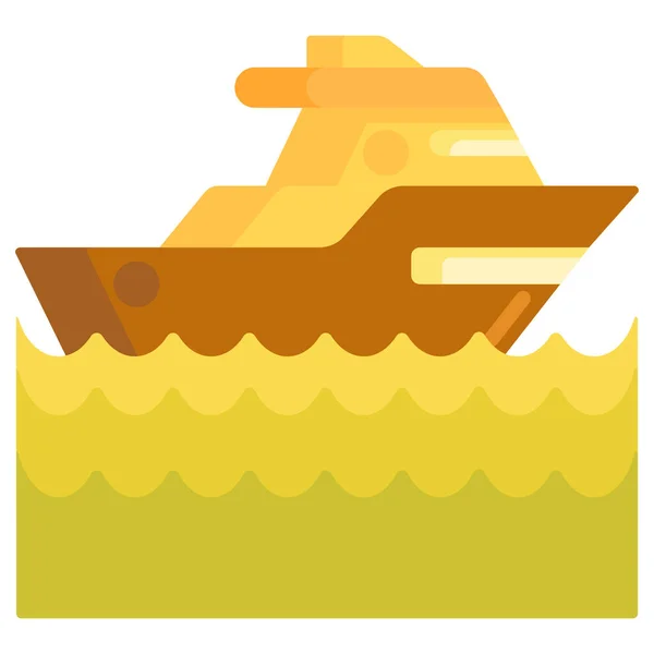 Boot Cruise Schip Pictogram Platte Stijl — Stockvector