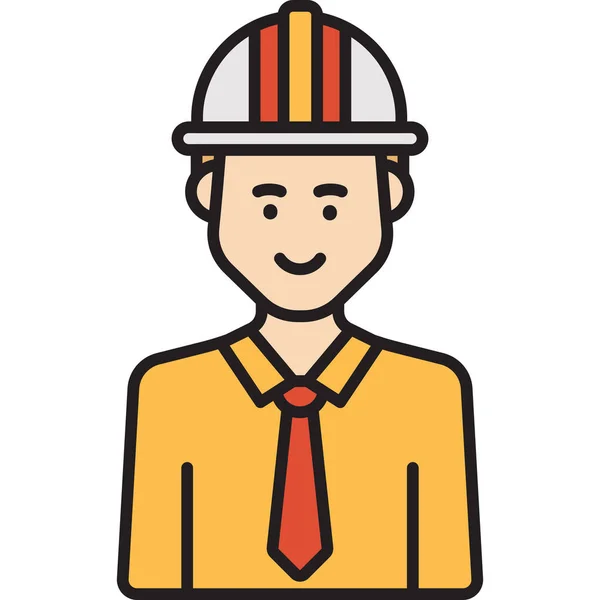 フルアウトラインスタイルで男性の帽子のアイコンをエンジニア — ストックベクタ