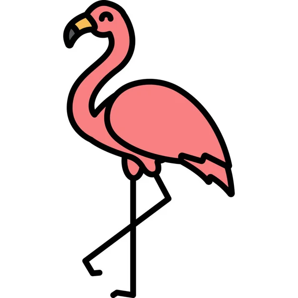 Animal Pájaro Icono Flamenco Estilo Contorno Lleno — Vector de stock