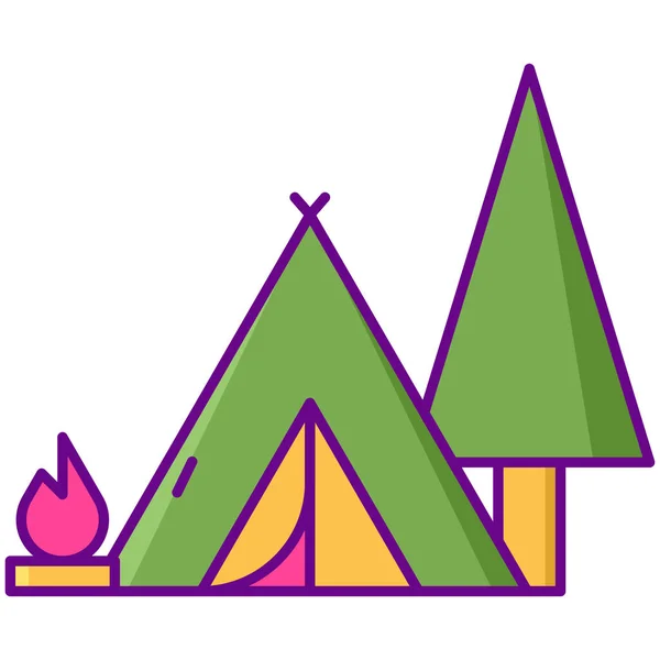 野营营地自然图标在旅游 酒店类别 — 图库矢量图片