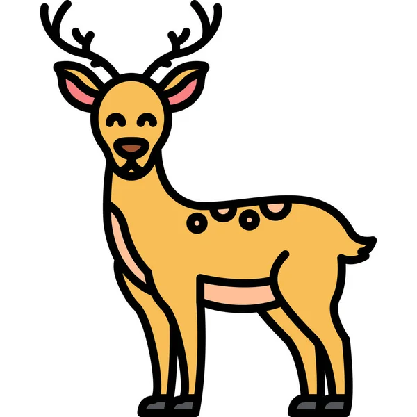 Animal Cerf Bois Icône Dans Style Contour Rempli — Image vectorielle