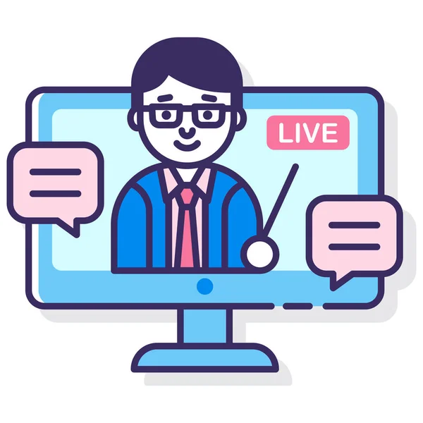 Onderwijs Live Webinar Icoon Onderwijs School Learning Categorie — Stockvector