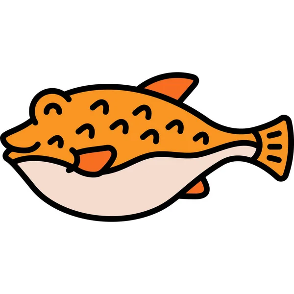 Animal Fish Fugu Icono Estilo Contorno Lleno — Vector de stock