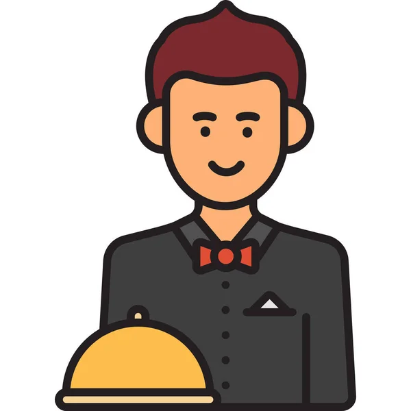 Male Waiter Man Icon Filled Outline Style — Stock Vector