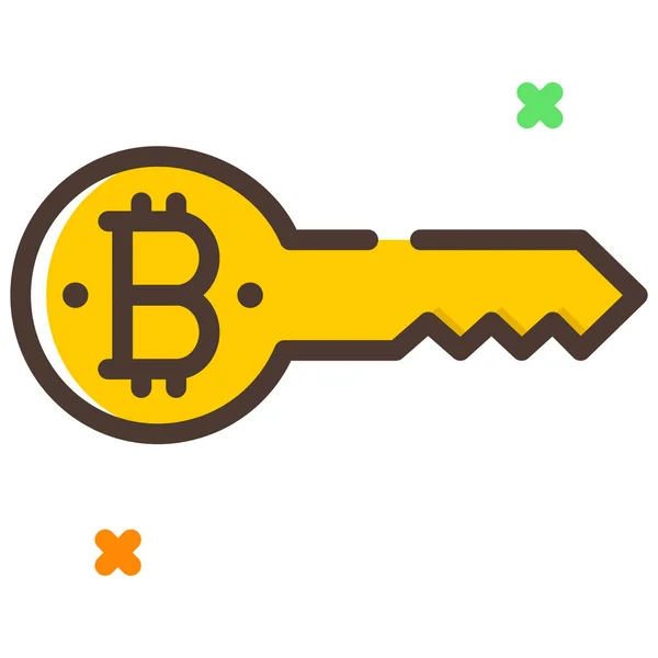 Bitcoin Criptomoneda Icono Clave Digital Estilo Contorno Lleno — Vector de stock
