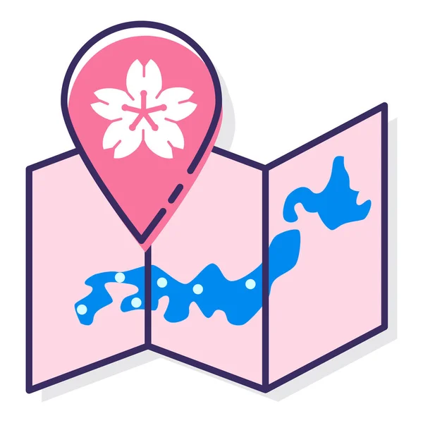 Térkép Sakura Sakura Térkép Ikon Kitöltött Körvonalas Stílusban — Stock Vector