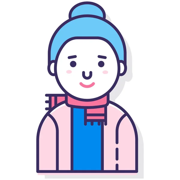 Carácter Avatar Icono Femenino Estilo Contorno Lleno — Vector de stock