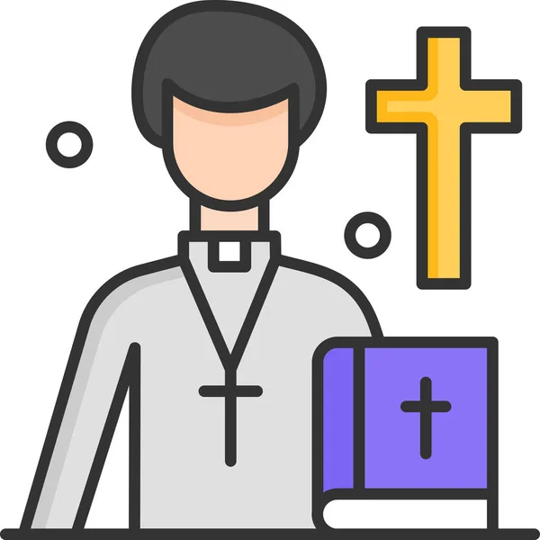 Sacerdote Iglesia Icono Biblia — Vector de stock