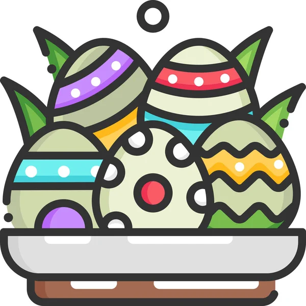Basket Decoration Easter Icon Filled Outline Style — Stock Vector