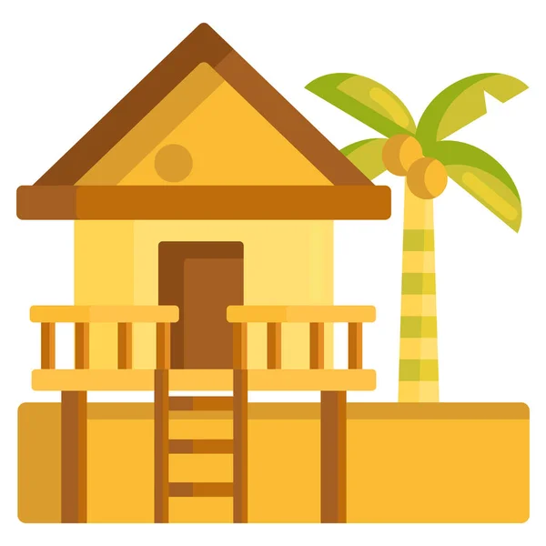 Beach Hut Resort Icon Flat Style — Stock Vector