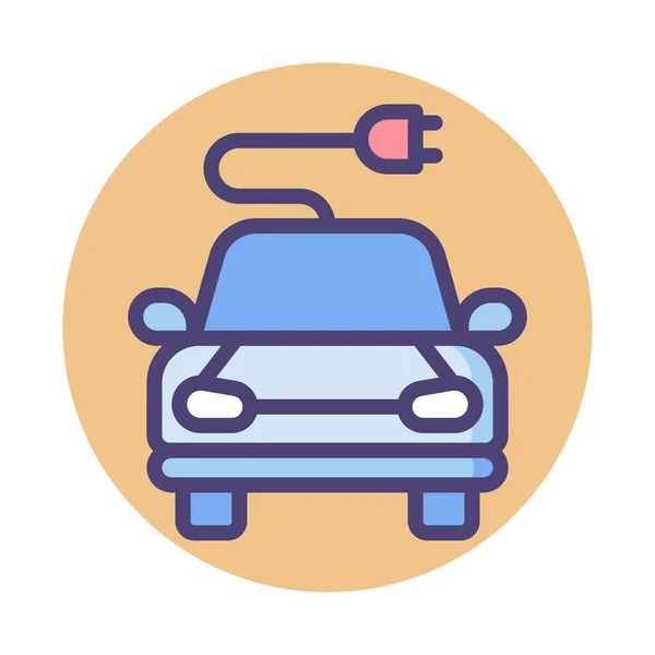 轿车电动汽车充填图标 轮廓风格 — 图库矢量图片