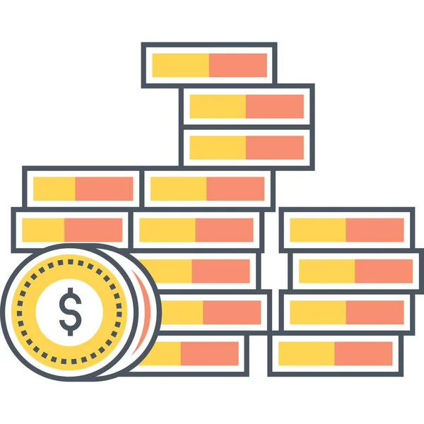 Moedas Ícone Moeda Dinheiro Estilo Esboço Preenchido — Vetor de Stock