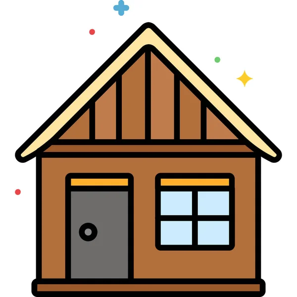 Cabaña Cabaña Icono Camping Estilo Contorno Lleno — Vector de stock