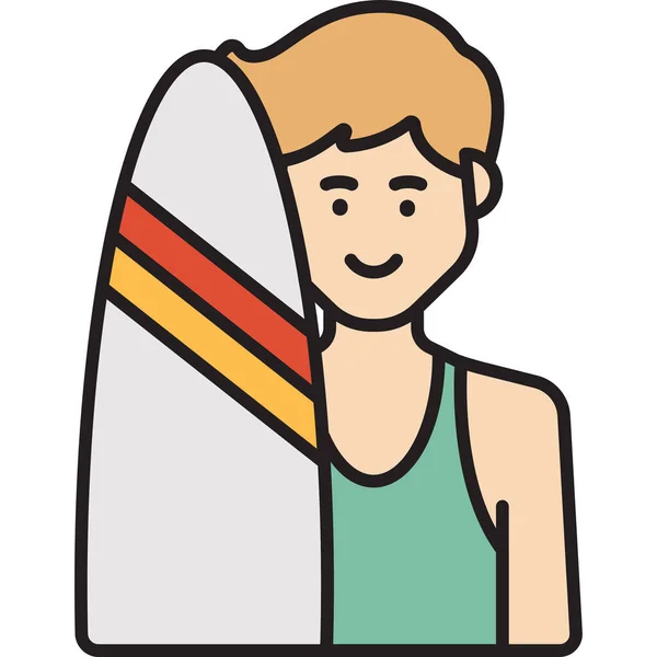 Male Surfer Boy Icon Filled Outline Style — Wektor stockowy