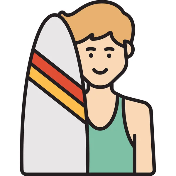 Icono Chico Surfista Masculino Estilo Contorno Lleno — Vector de stock