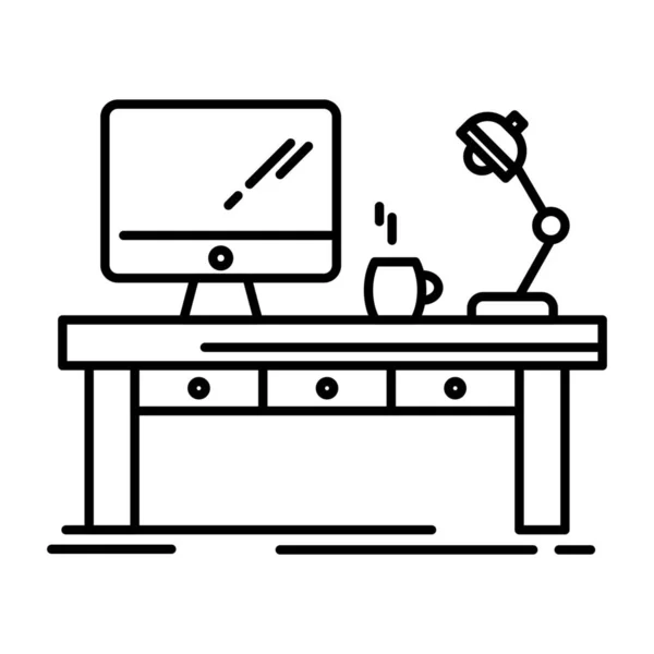 Business Computer Bureau Pictogram Grote Lijnen Stijl — Stockvector